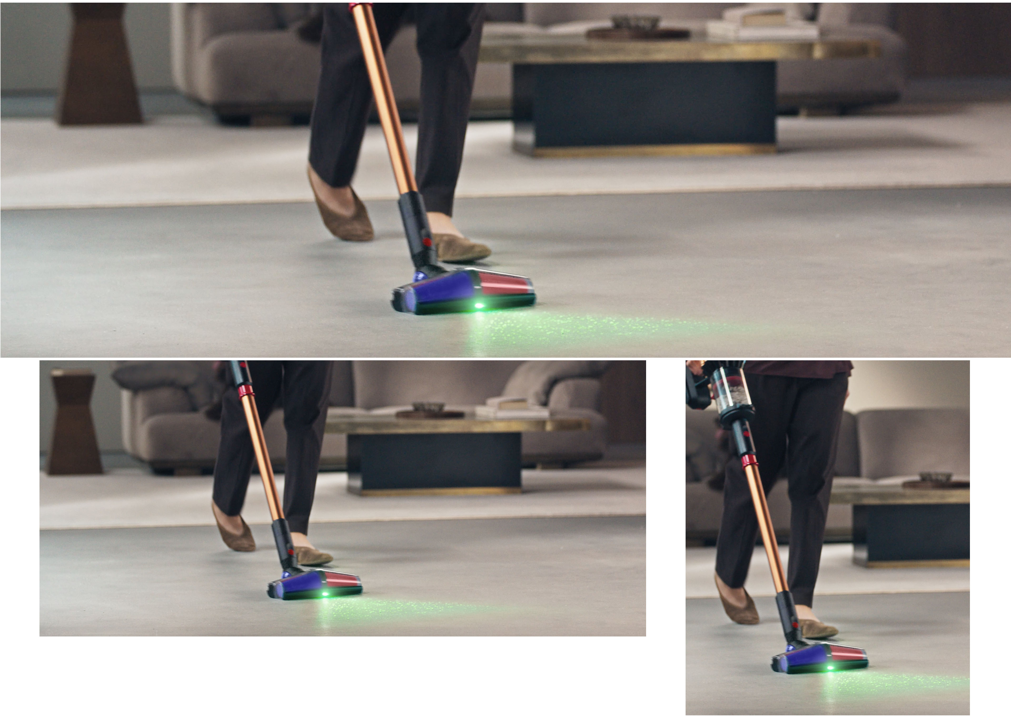 Una persona che usa la spazzola All Floor Cones Sense con illuminazione.